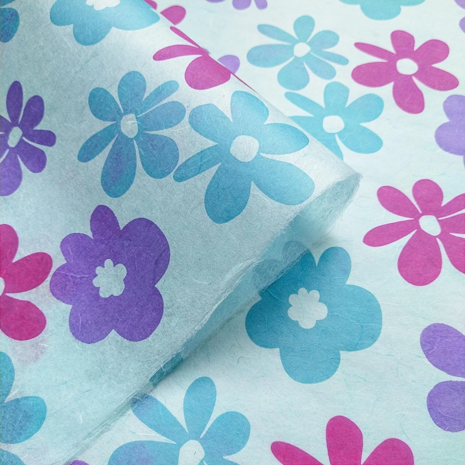 Caribbean Screen-printed Kozo Paper (Sky Blue) - Image 4