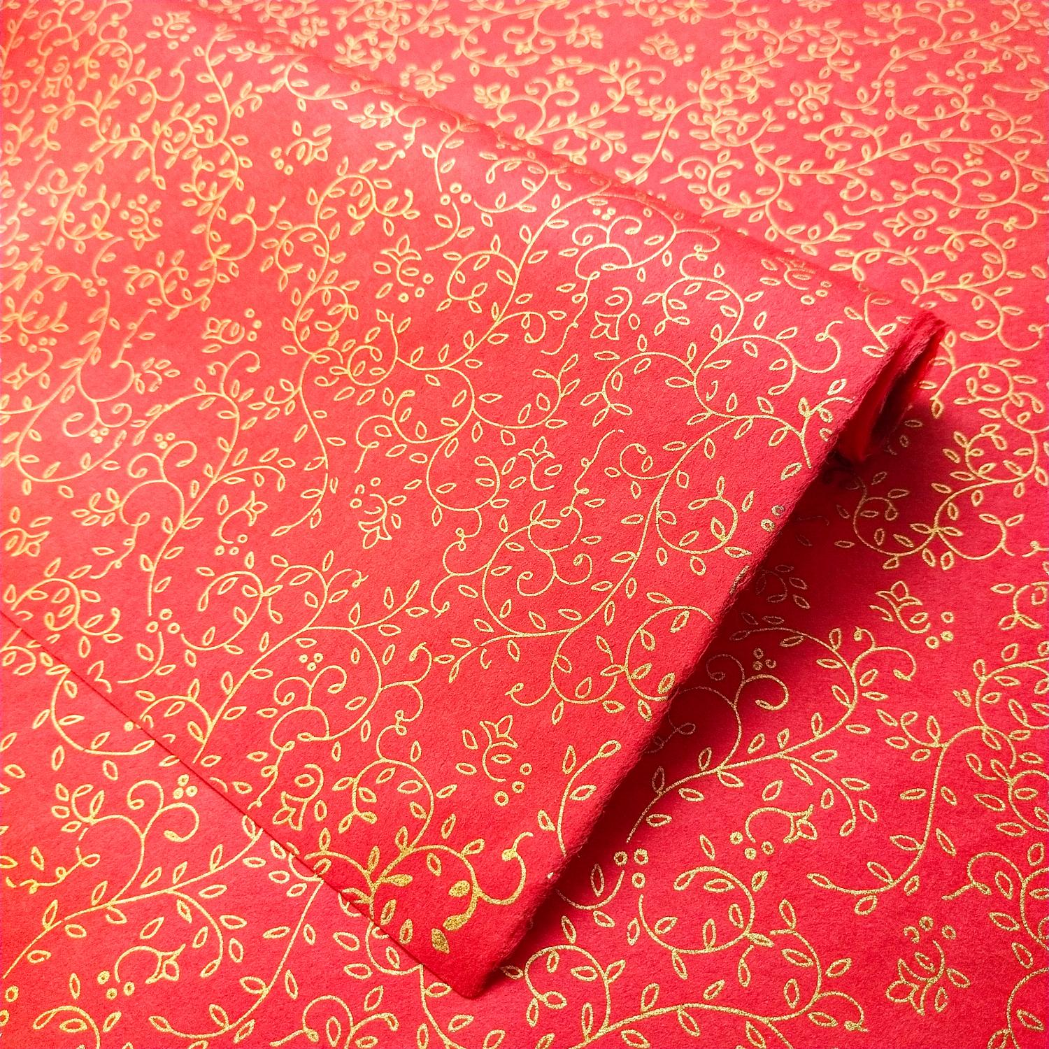 Grapevine Screen-printed Kozo Paper Red
