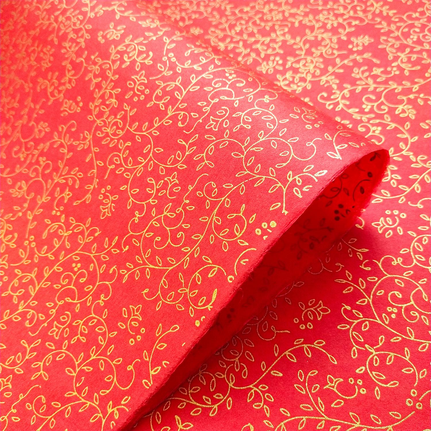 Grapevine Screen-printed Kozo Paper Red - Image 3