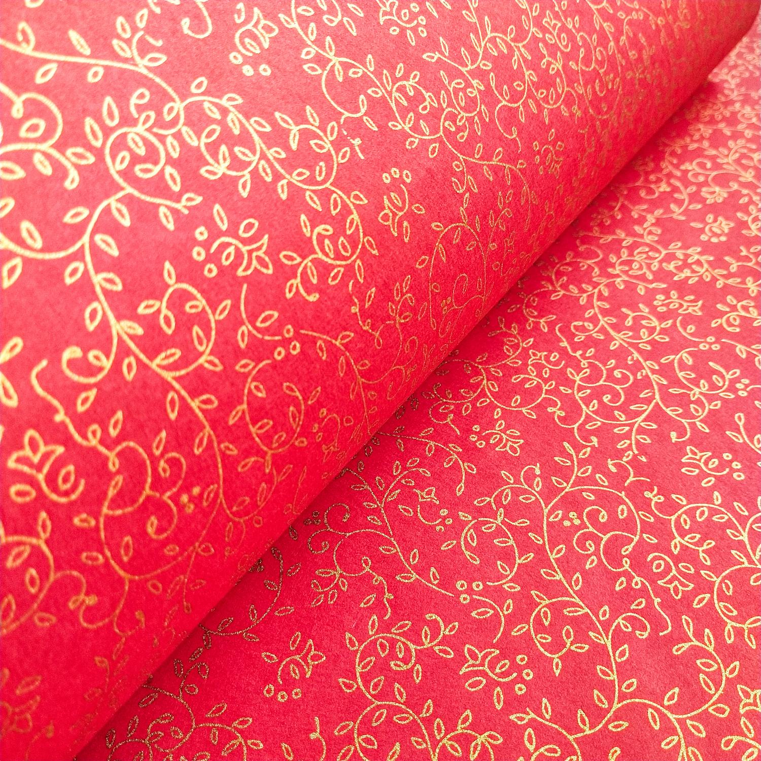 Grapevine Screen-printed Kozo Paper Red - Image 4