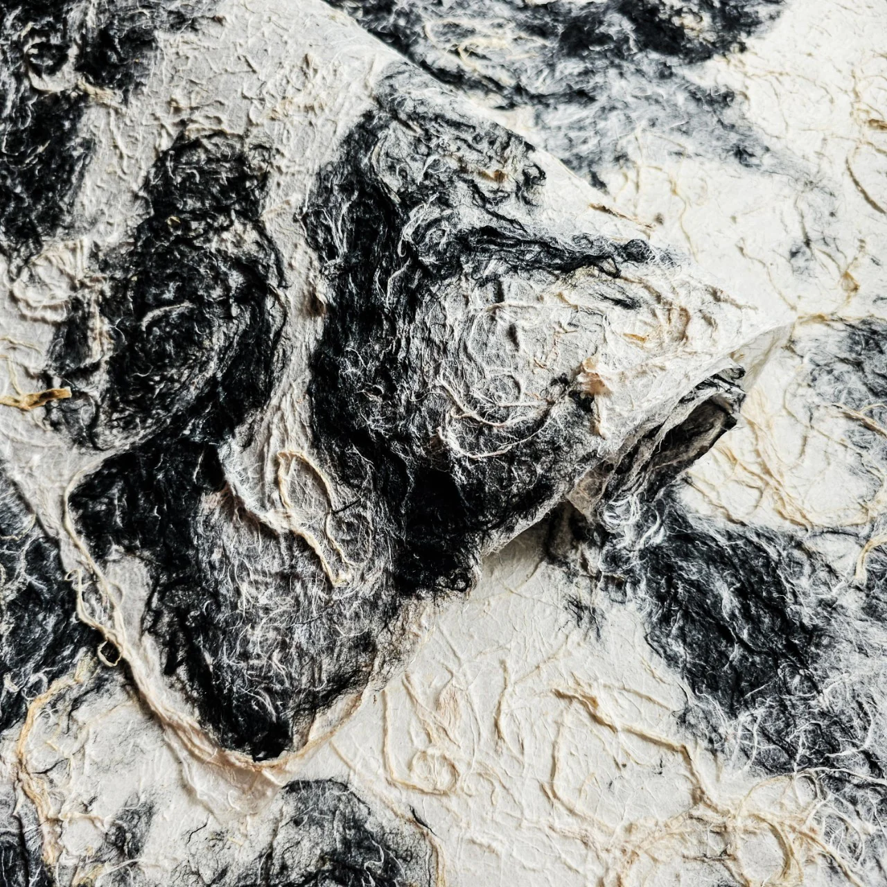 Handmade Earthy Harmony Kozo Paper (Black and White) - Image 3