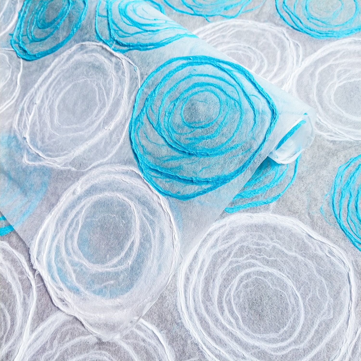 Handmade Rose Kozo Paper (Light Blue and White) - Image 3